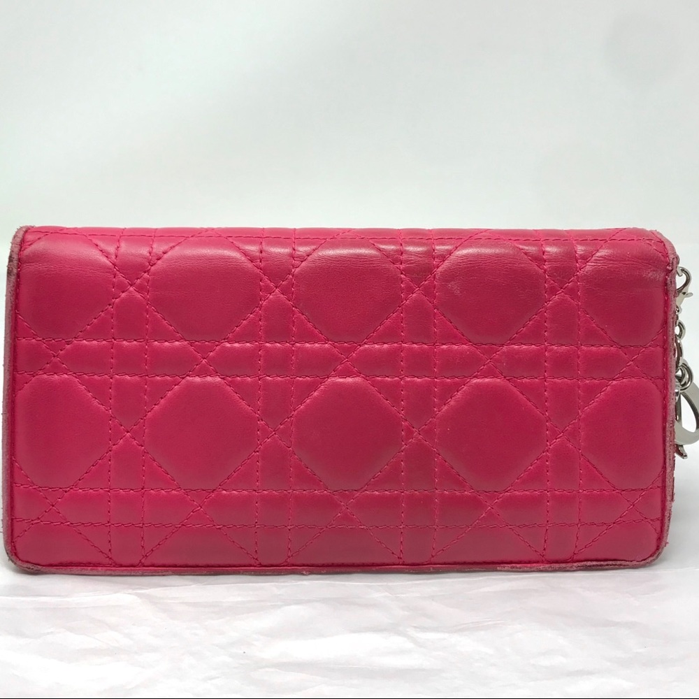 Dior Lady Dior Lambskin Leather Bifold Long Wallet w/ Charm - Picture 3 of 8